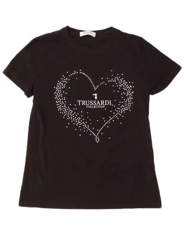 Trussardi Femme T-Shirt Graphique Top UK 20 2XL Noir Coton
