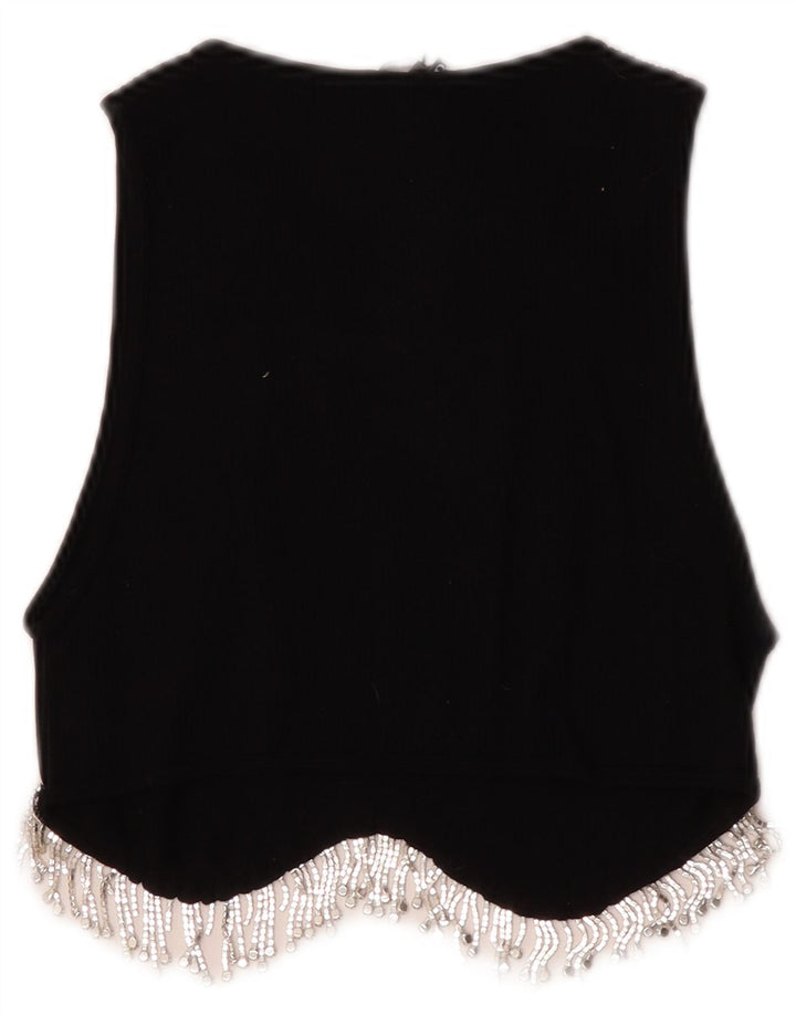 Zara Femme Crop Top UK 12 Medium Noir Nylon