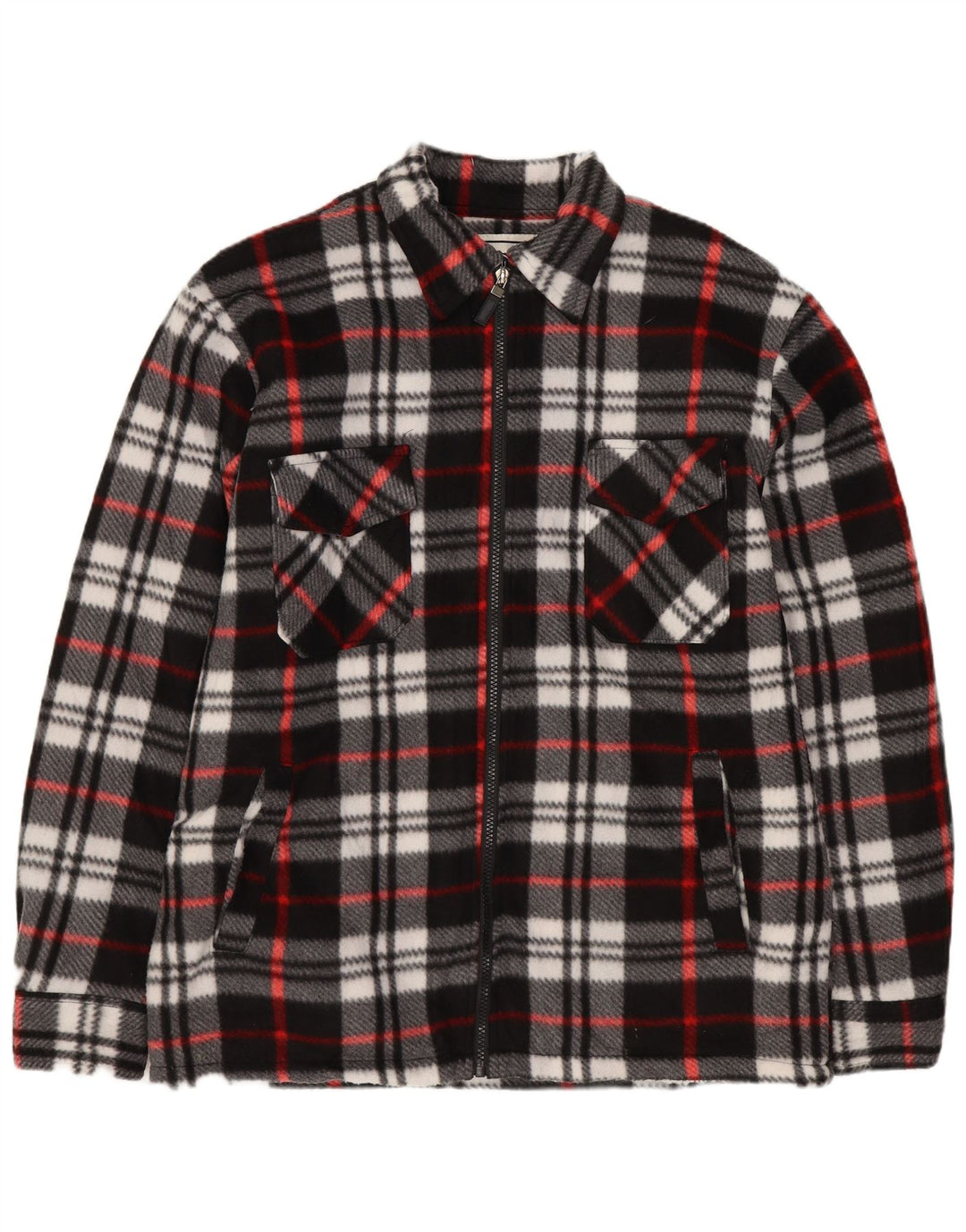 vintage Mens Sherpa Lumberjack Flanelle Chemise Moyen Noir Plaid Polyester