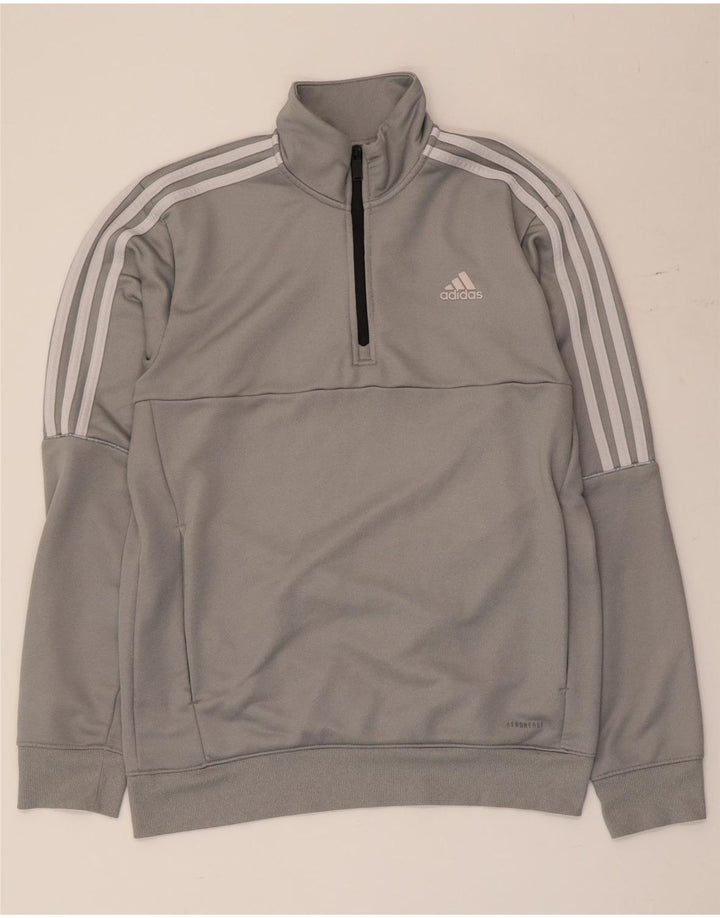 Adidas Sweat-shirt à col zippé pour homme Petit gris Polyester