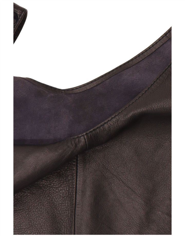 VINTAGE Femmes Cuir Crop Top UK 12 Moyen Noir