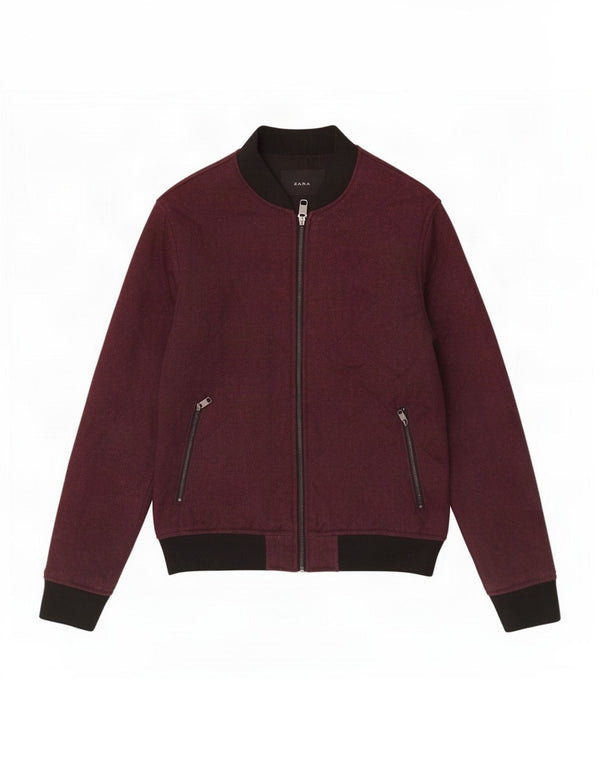 Zara Mens Bomber Jacket UK 36 Small Bordeaux Colourblock Polyester