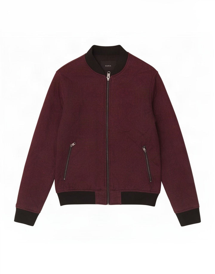 Zara Mens Bomber Jacket UK 36 Small Bordeaux Colourblock Polyester