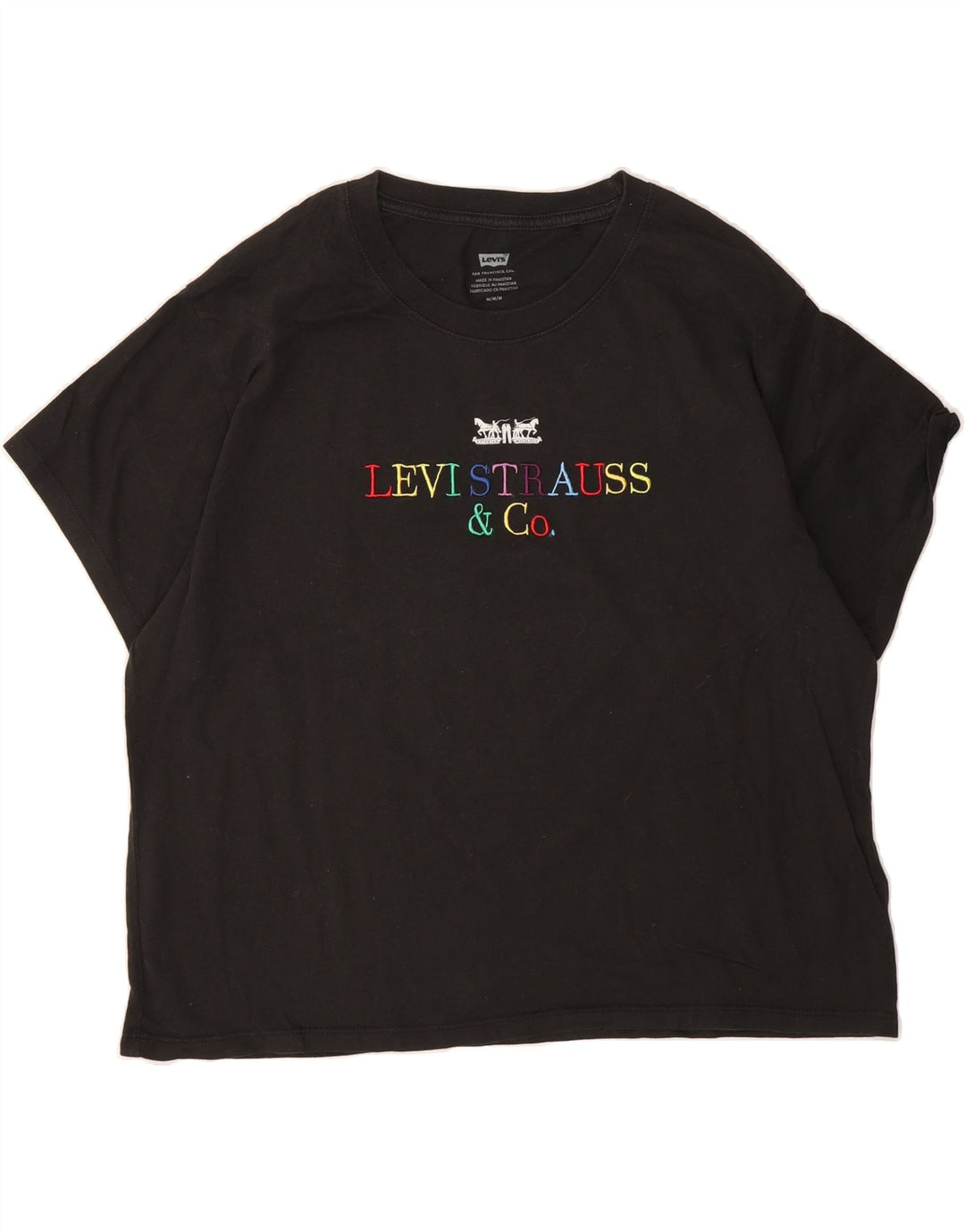 LEVI'S Womens Graphic T-Shirt Top UK 14 Medium Black Cotton Vintage Levi's and Second-Hand Levi's from Messina Hembry 