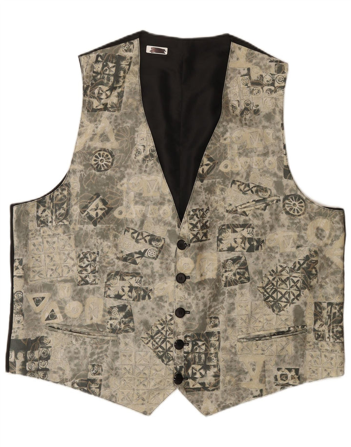 Gilet Vintage à Motif Abstrait pour Homme 2XL Gris Polyacrylique
