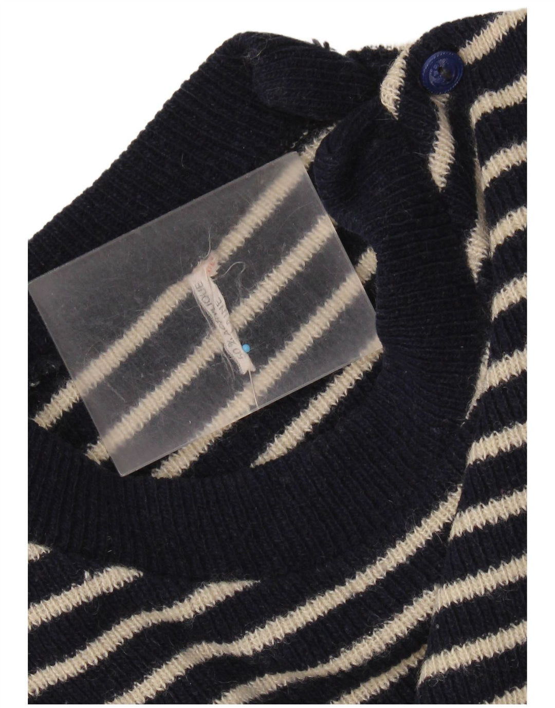 vintage Femmes Bouton Cou Jumper Pull UK 14 Moyen Bleu Marine Nautique