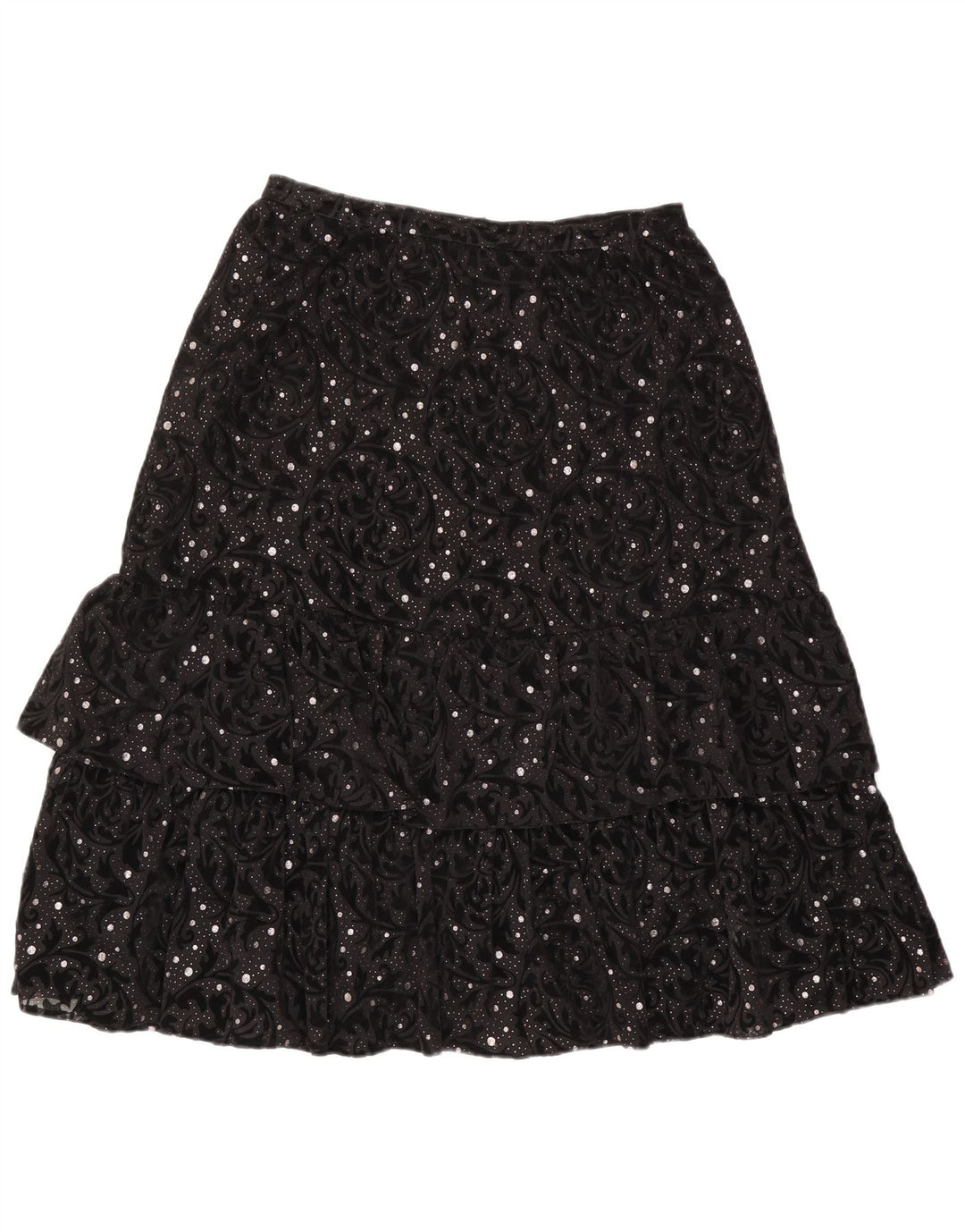 jupe à plusieurs niveaux femme vintage IT 44 Medium W30 Black Paisley Polyamide