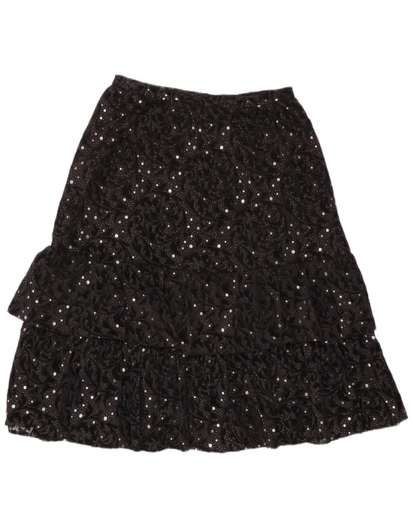 jupe à plusieurs niveaux femme vintage IT 44 Medium W30 Black Paisley Polyamide