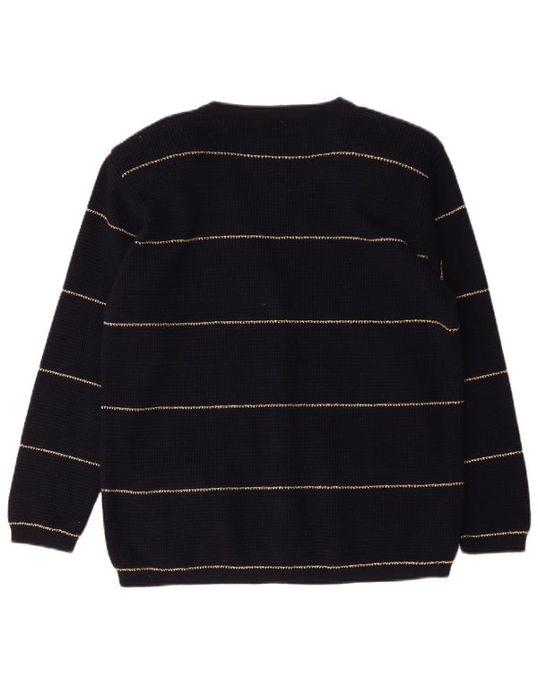 Kyber Womens Cardigan Sweater UK 16 Large Navy Blue Striped Wool