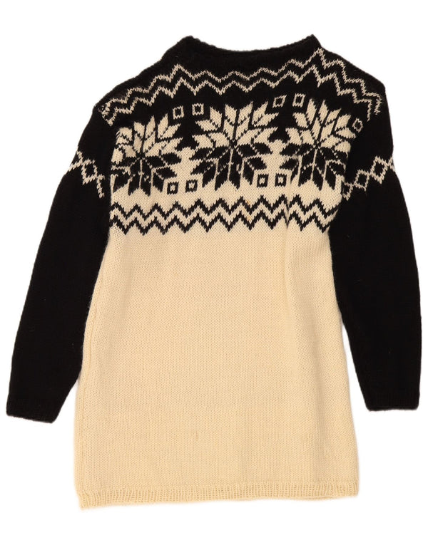 vintage Femmes Bateau Cou Jumper Pull UK 10 Petit Beige Fair Isle