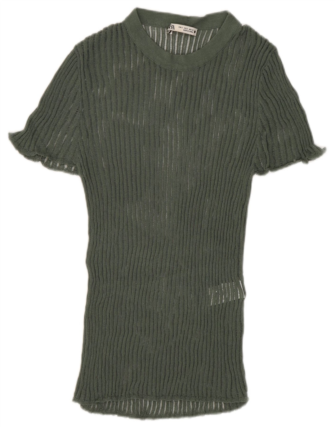 Zara Womens Knit Blouse Top UK 8 Small Vert Viscose