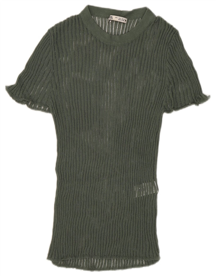 Zara Womens Knit Blouse Top UK 8 Small Vert Viscose