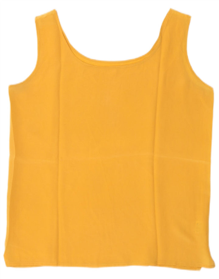 vintage Femmes Sans Manches Crop Top UK 12 Soie Jaune Moyenne