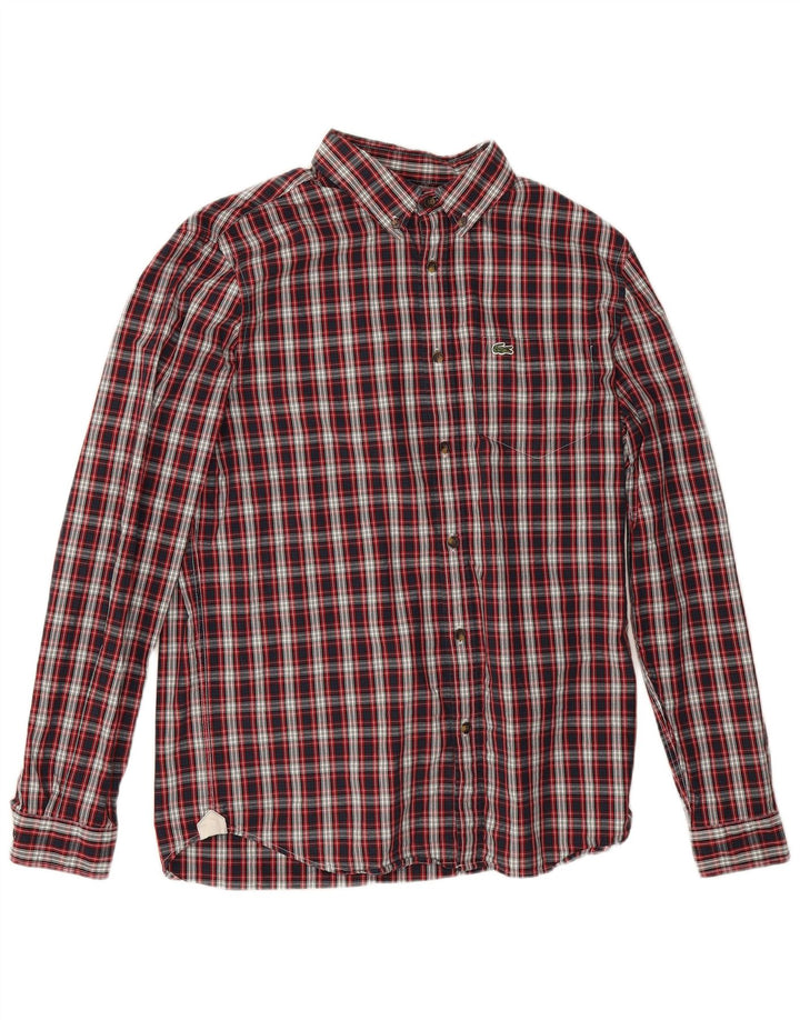 Lacoste Chemise en flanelle coupe régulière pour homme Taille 40 Coton à carreaux rouge moyen