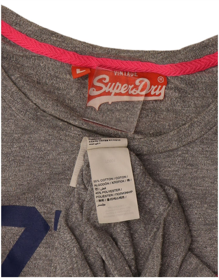 Superdry T-shirt graphique pour femme UK 14 Large Gris Coton