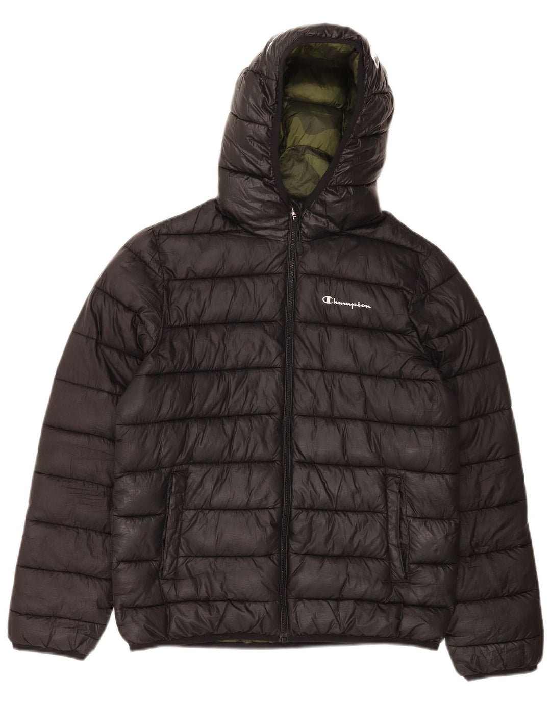 Champion Veste matelassée à capuche pour femme UK 12 Medium Noir Polyester