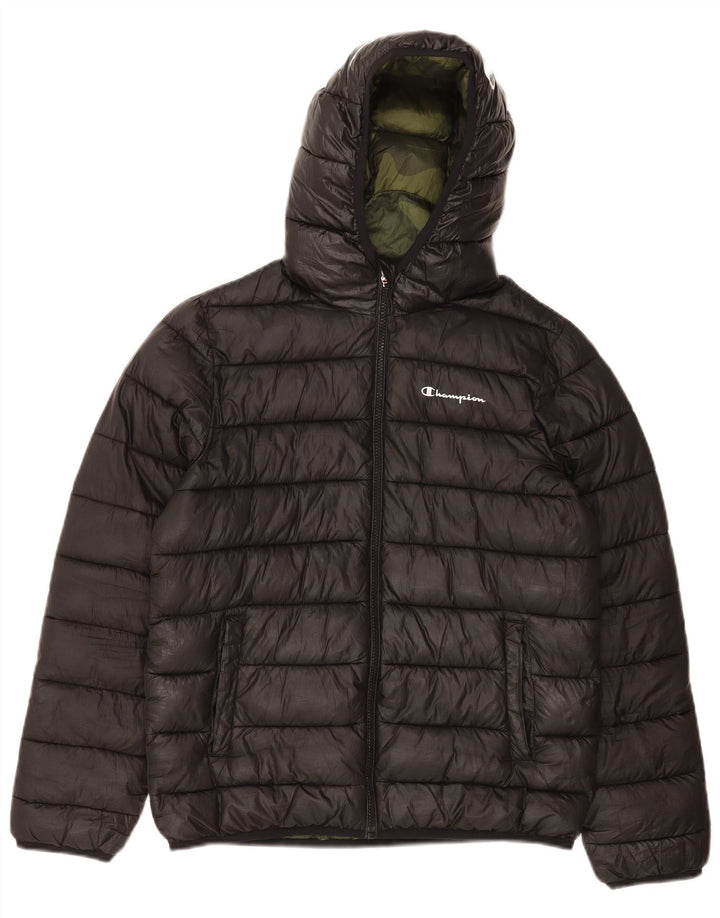 Champion Veste matelassée à capuche pour femme UK 12 Medium Noir Polyester