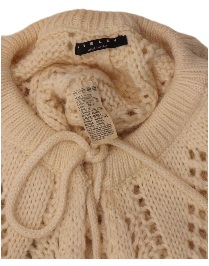 Sisley Femme Poncho Jumper Taille Unique Laine Blanc Cassé