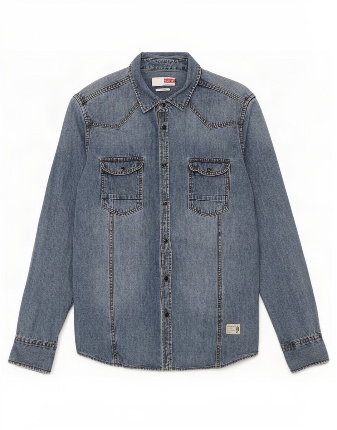 Mustang Chemise en Jean Coupe Slim Homme Bleu Moyen Coton
