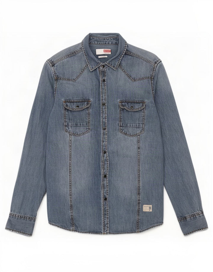 Mustang Chemise en Jean Coupe Slim Homme Bleu Moyen Coton
