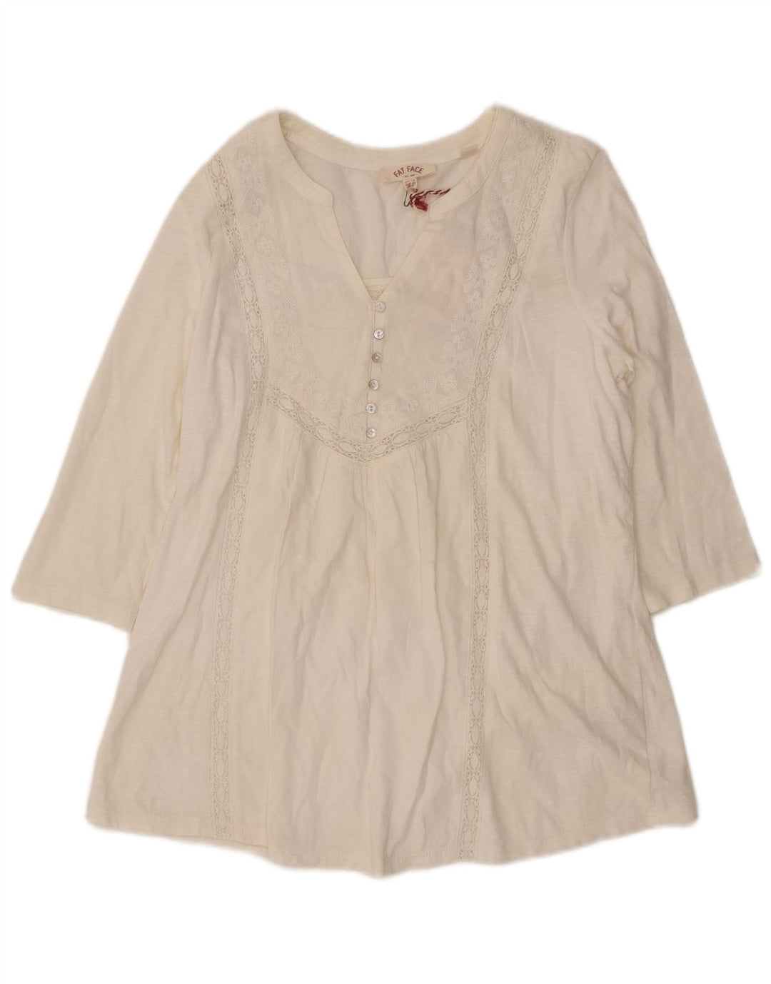 Fat Face Chemisier à manches 3/4 pour femme UK 12 en coton blanc moyen