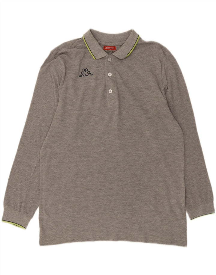 KAPPA Mens Long Sleeve Polo Shirt Large Grey Cotton Vintage Kappa and Second-Hand Kappa from Messina Hembry 