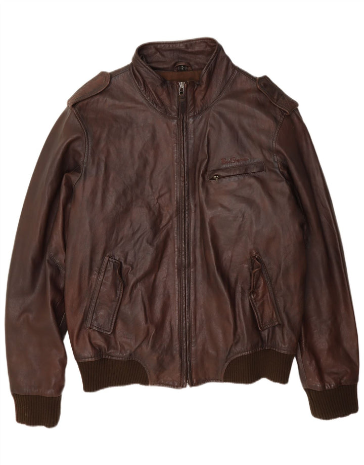 Ben Sherman Veste en cuir militaire pour homme UK 42 XL Marron