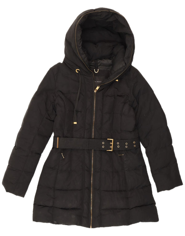Zara Veste matelassée à capuche pour femme UK 16 Large Noir Polyester
