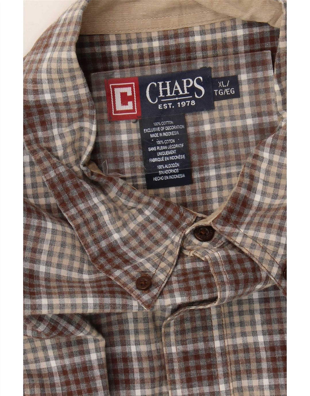 Chaps Chemise Homme XL Marron Carreaux Coton
