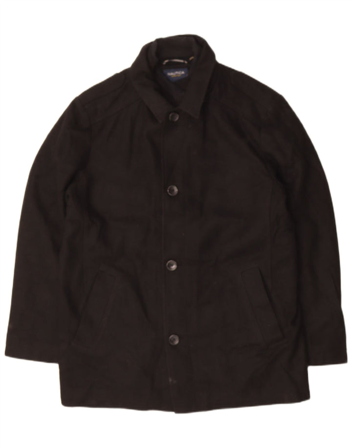NAUTICA Mens Overcoat UK 40 Large Black Wool