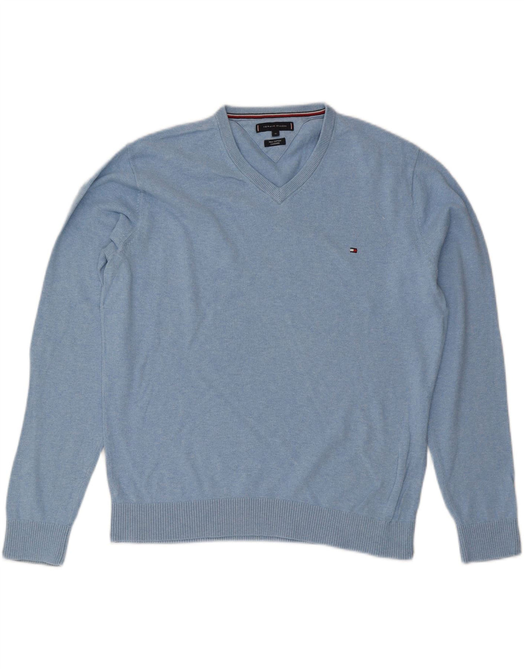TOMMY HILFIGER Pull col V Homme XL Bleu Coton