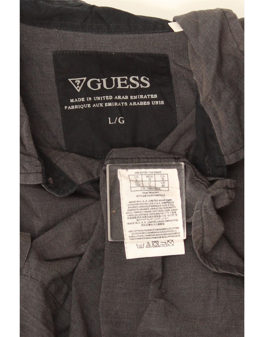 Guess Chemise à manches courtes pour hommes Large Gris Coton