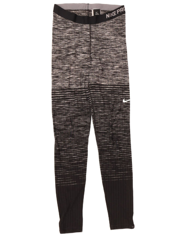 NIKE Leggings graphiques pour femmes UK 14 Grand polyester rayé noir