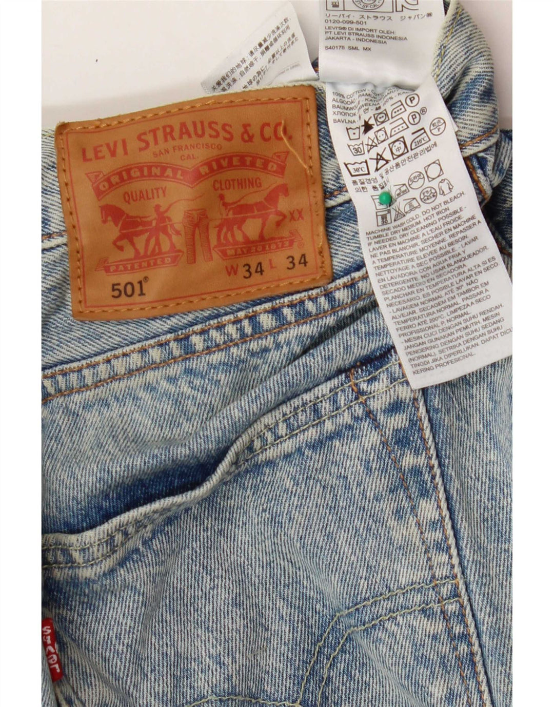 Levi's Jean Droit 501 Vieilli Homme W34 L34 Bleu Coton