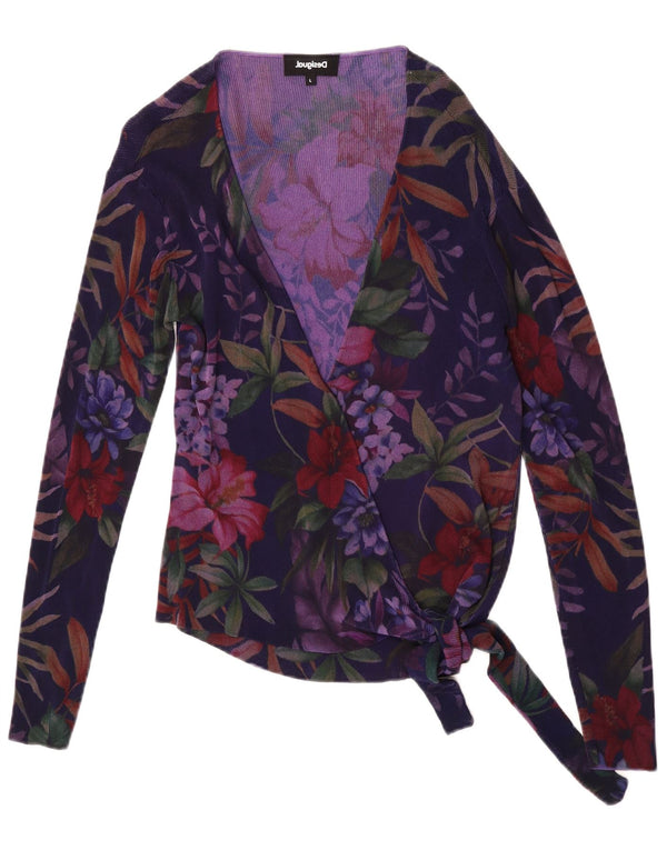 Desigual Femmes Wrap Cardigan Top UK 14 Large Violet Floral
