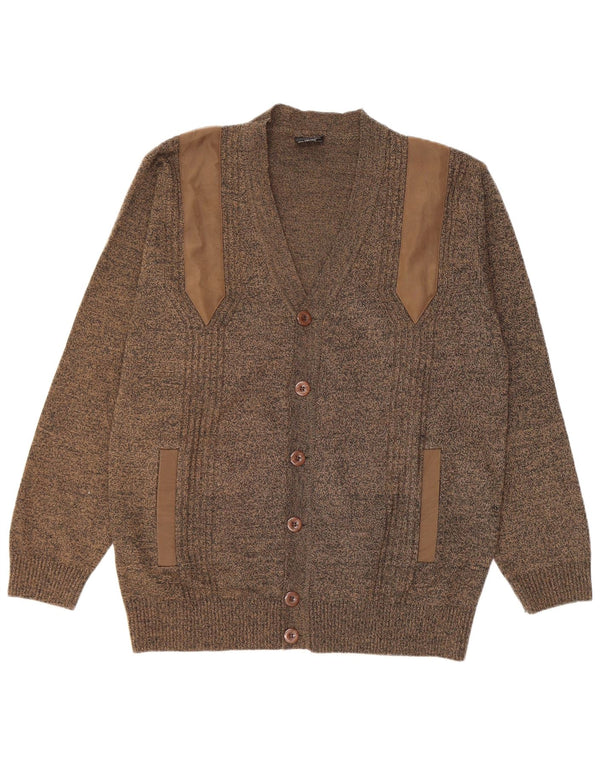 vintage Mens Cardigan Sweater 3XL Kaki Moucheté Polyacrylique