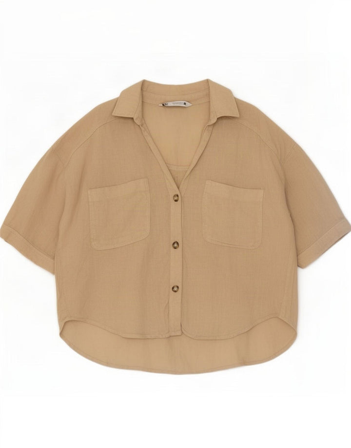 Zara Chemise à manches 3/4 pour femme UK 14 Beige moyen