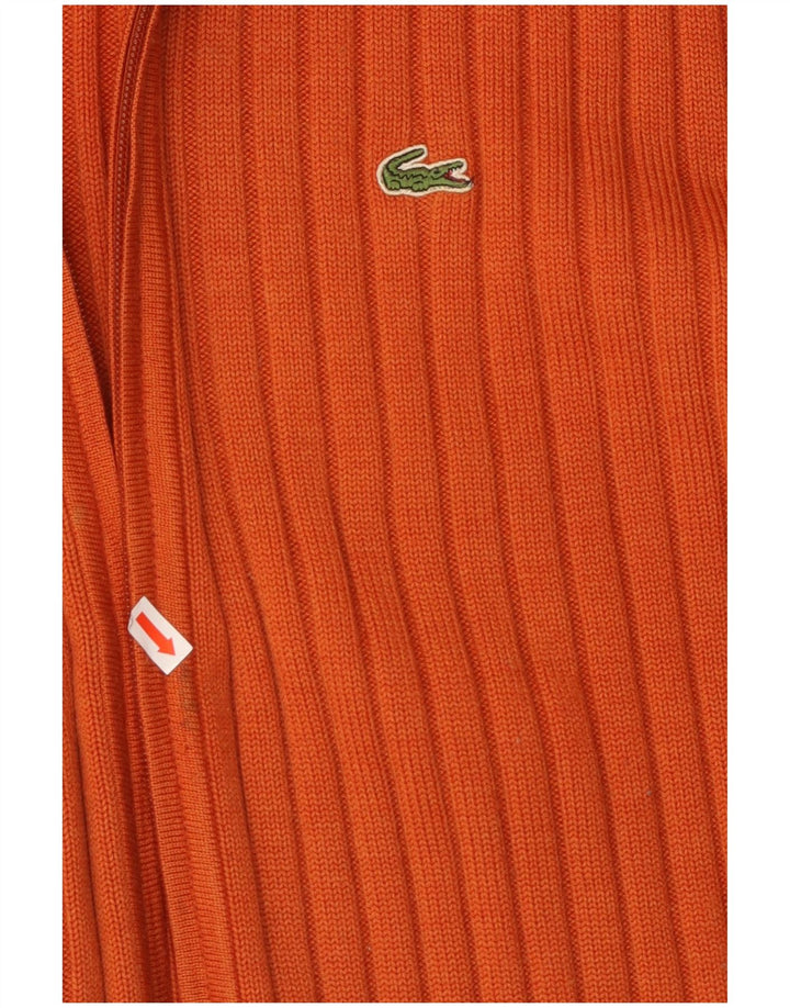 LACOSTE Homme Cardigan Pull Taille 7 2XL Orange Laine