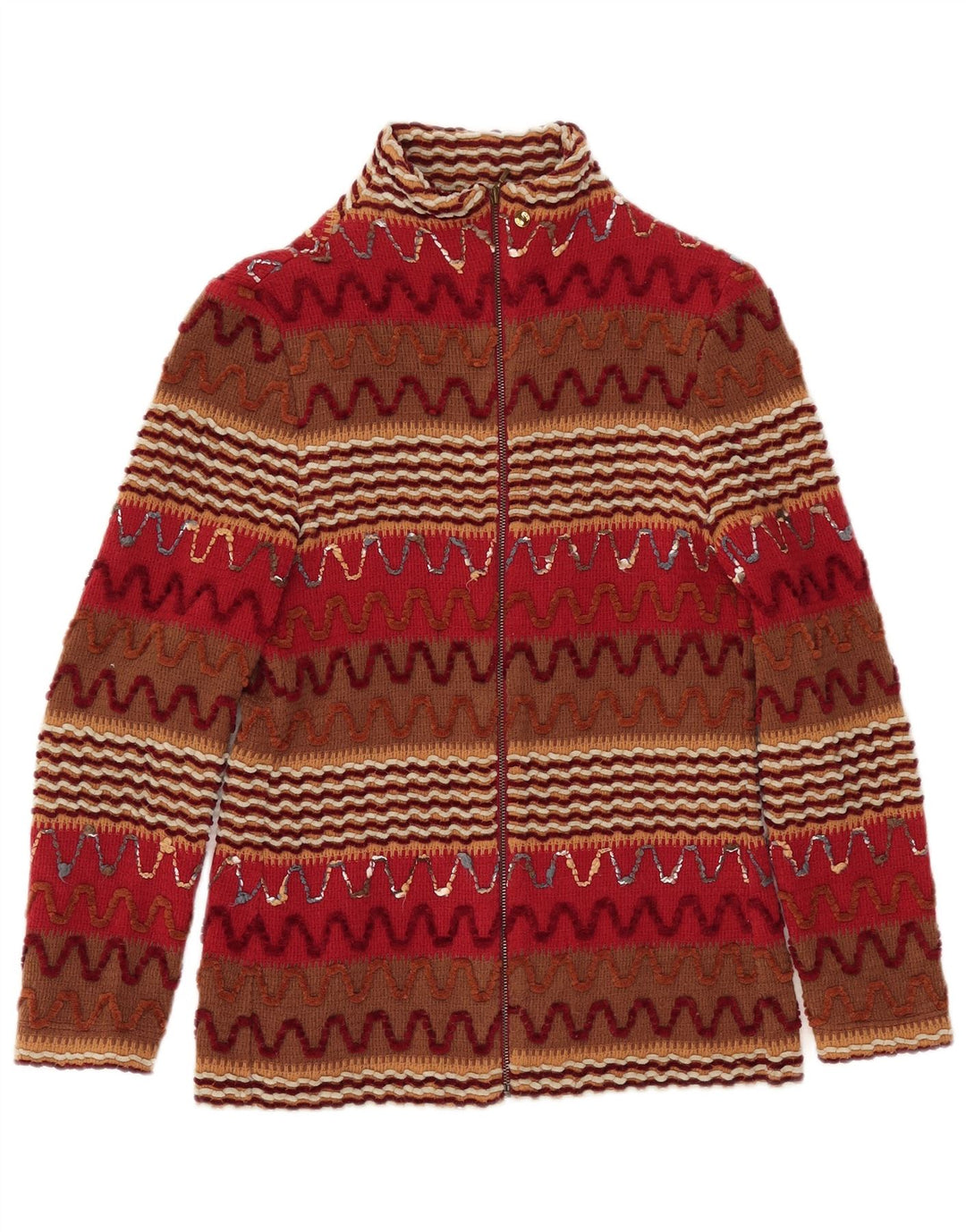 JEAN CLAIRE Pull Cardigan Femme UK 8 Petit Acrylique Rayé Rouge