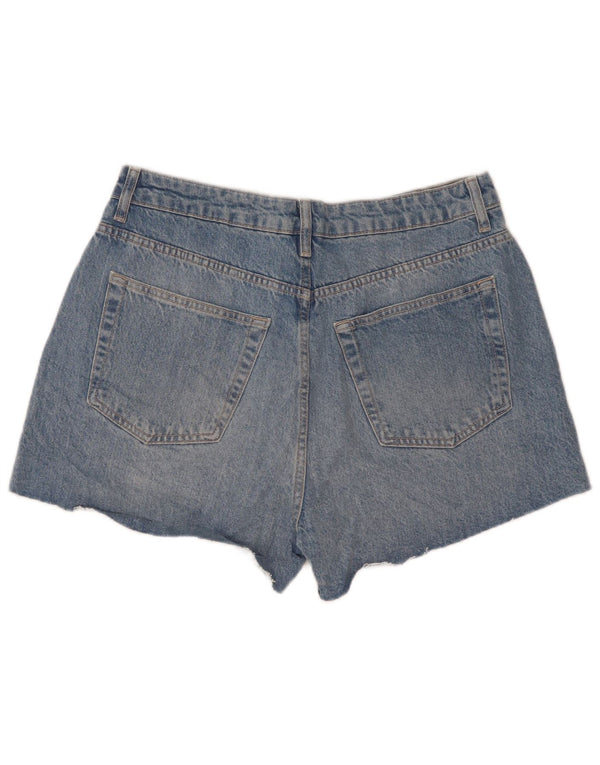 Topshop Short en jean taille haute vieilli pour femme UK 14 Large W32 Bleu