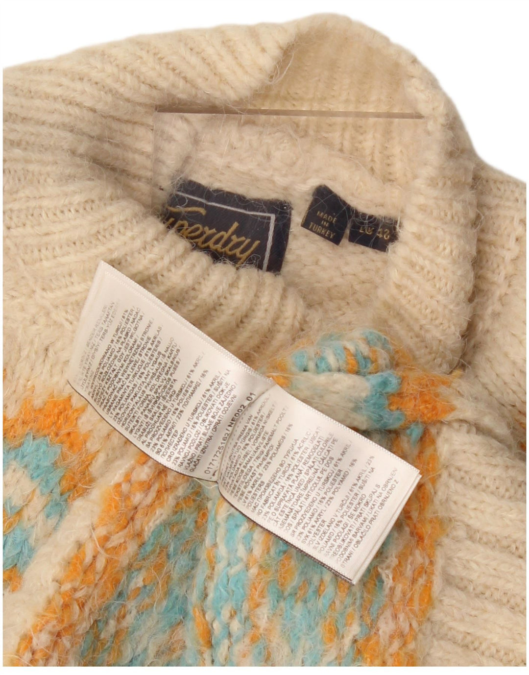 Superdry Pull à col roulé pour femme UK 12 Beige moyen Fair Isle