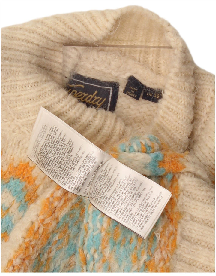 Superdry Pull à col roulé pour femme UK 12 Beige moyen Fair Isle