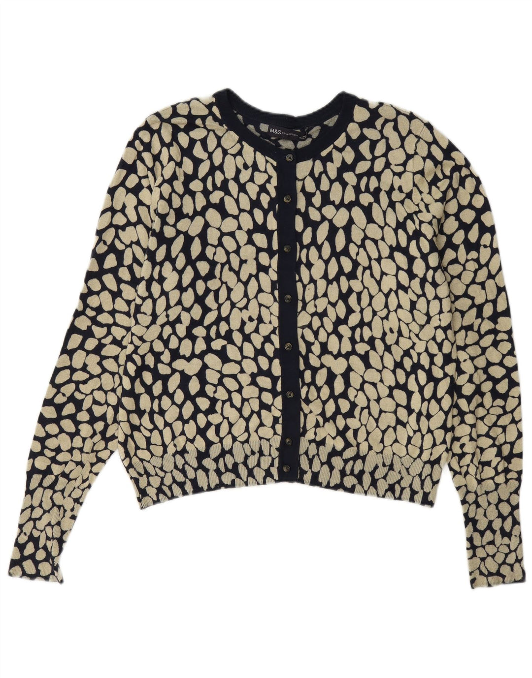 Marks & Spencer Pull Cardigan pour Femme UK 14 Moyen Noir Géométrique