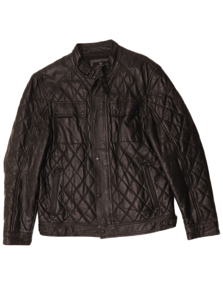 veste en cuir matelassé homme vintage IT 50 Grand cuir noir