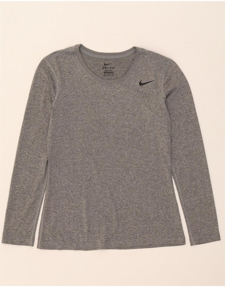 NIKE Haut Dri Fit à manches longues pour femme UK 10 Petit Gris Moucheté Polyester