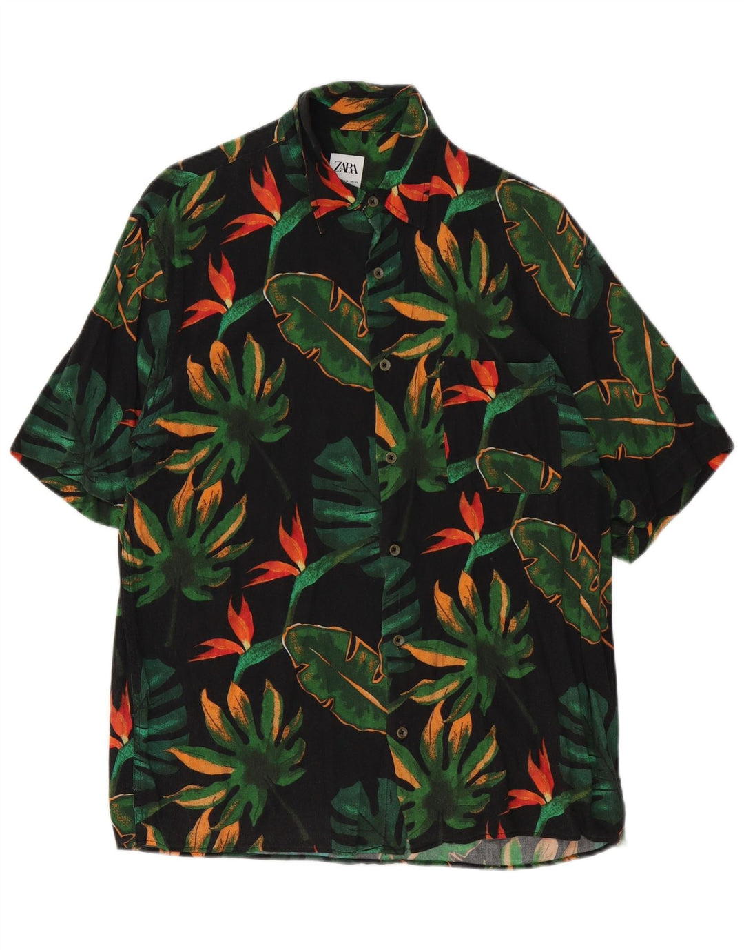 Chemise À Manches Courtes Homme Zara Homme Noir Moyen Floral Viscose