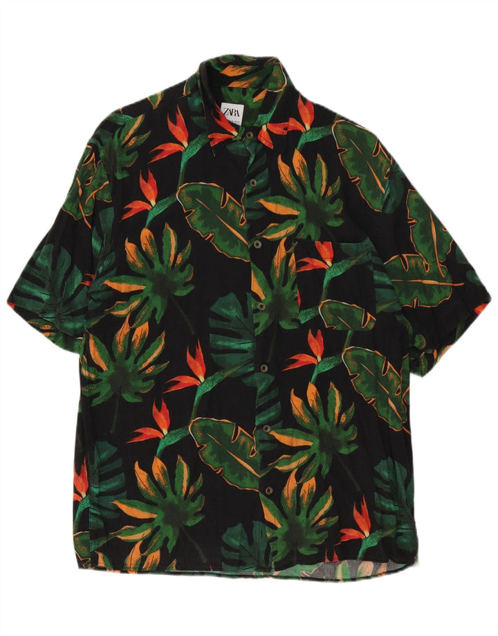 Chemise À Manches Courtes Homme Zara Homme Noir Moyen Floral Viscose
