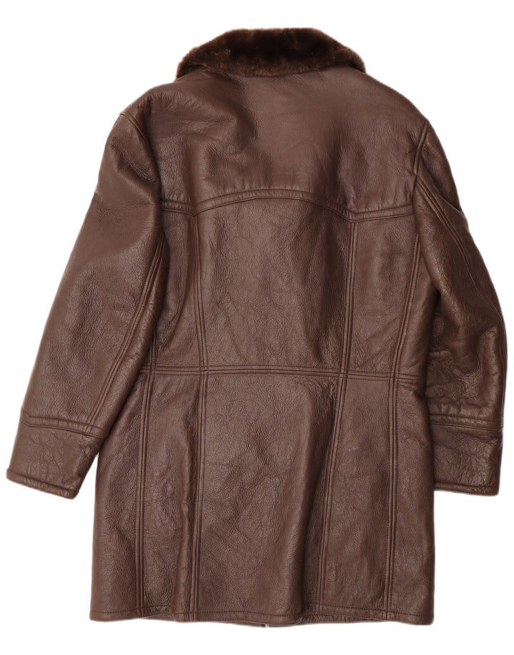 vintage Mens Shearling Coat UK 36 Petit cuir brun