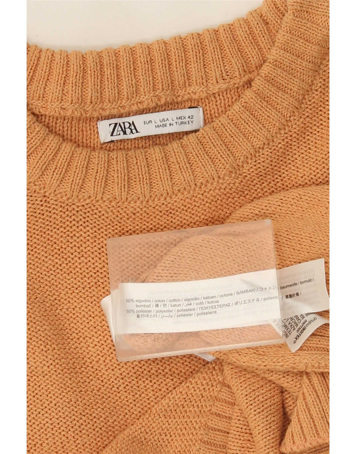 Zara Pull à col rond pour homme en coton orange Large