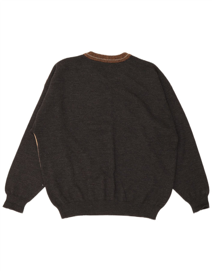 vintage Mens Crew Neck Jumper Sweater XL Multicolore Colourblock Laine
